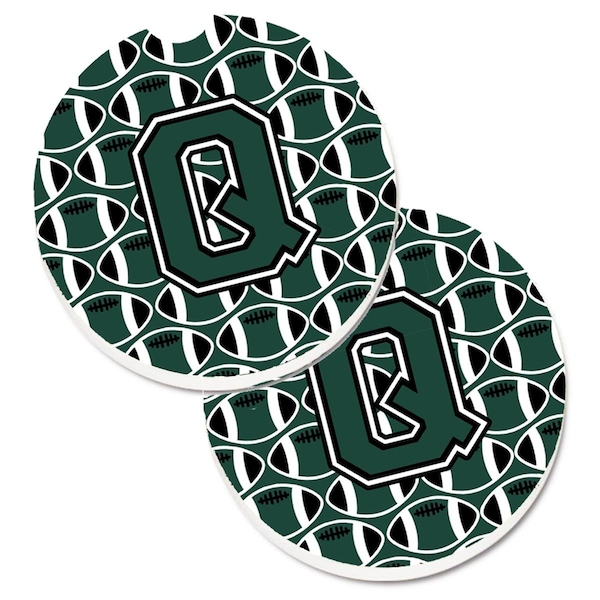 Carolines Treasures Letter Q Football Green and White Cup Holder Car Coaster, PK2 CJ1071-QCARC - main